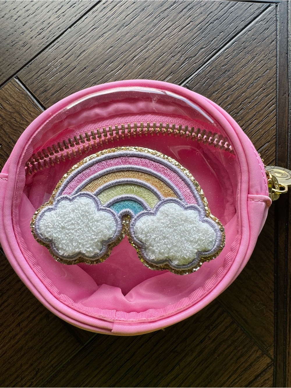 STONEY CLOVER Pink Clear Pouch with Rainbow Patch